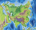Elevation relief maps of Asia